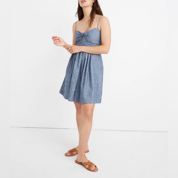 NWT- MADEWELL Chambray Tie-Front Cutout Cami Cotton Dress - Picture 1 of 12